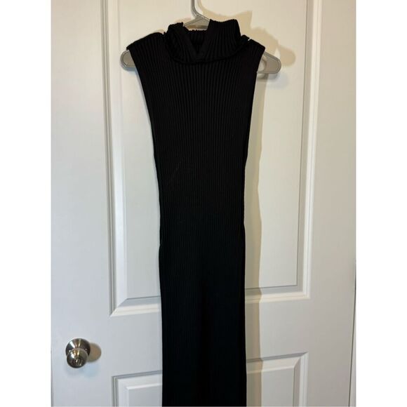 ZARA Hooded Ribbed Knit Tunic Black - Picture 5 of 10